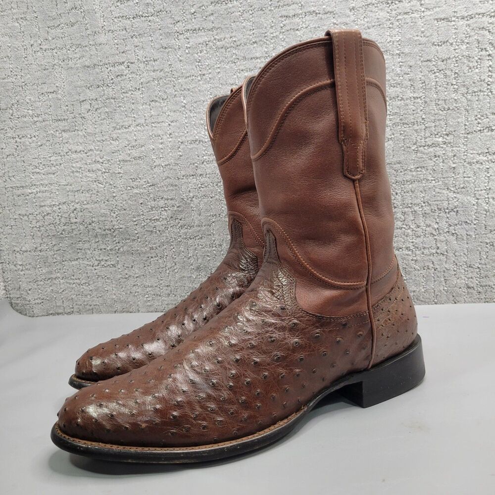 Tecovas The Earl Mens Size US 13D Hazelnut Ostrich Leather Pull-On Roper Boots - Picture 6 of 13